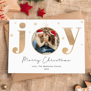 Elegant Gold "Joy" Ornament Christmas Family Photo Holiday Card