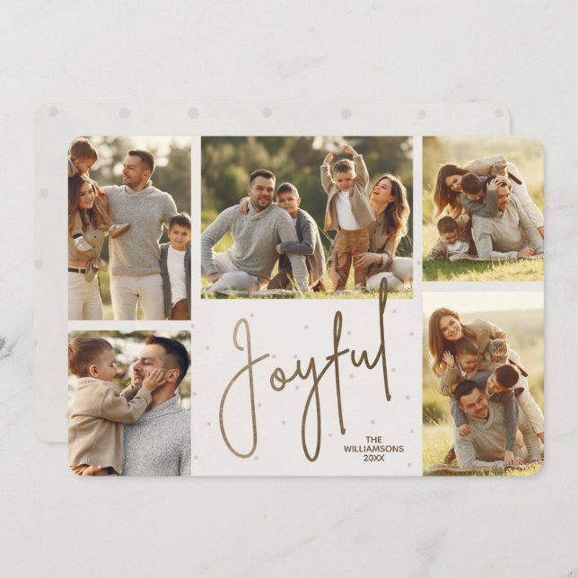 Elegant Gold JOYFUL Multi Photo Holiday Card (Front/Back)