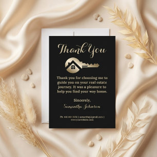 Elegant Gold Key Luxury Black Real Estate Thank You Card