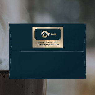 Elegant Gold Key Navy Blue Realtor A7 Envelope