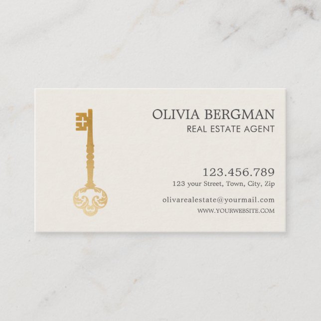 Elegant Gold Key Professional Real Estate Business Card (Front)