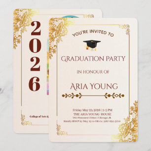 Elegant Gold Lace and Floral Graduation Party Invitation