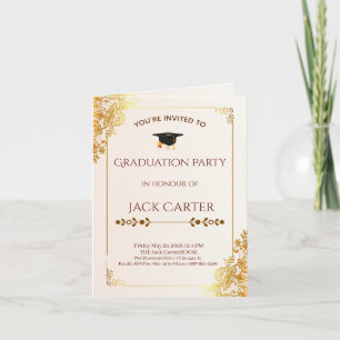 Elegant Gold Lace and Floral Graduation Party  Invitation