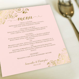Elegant Gold Lace Blush Pink Budget Wedding Menu