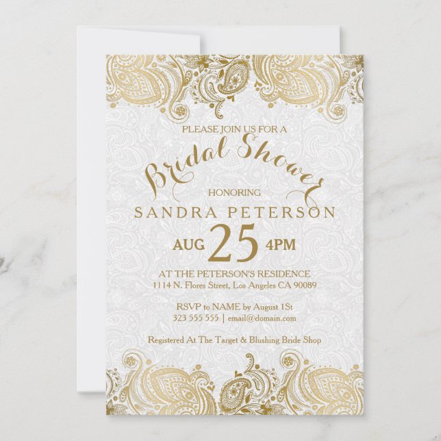 Elegant Gold Lace Bridal Shower Invitation (Front)