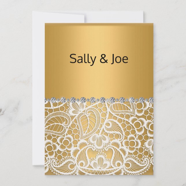 Elegant GOLD Lace Diamond Wedding Invitation (Front)