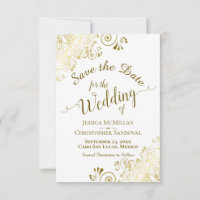 Elegant Gold Lace Filigree on White Wedding