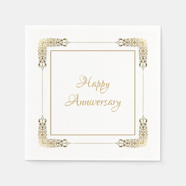 Elegant Gold Lace Happy Anniversary Napkins (Front)