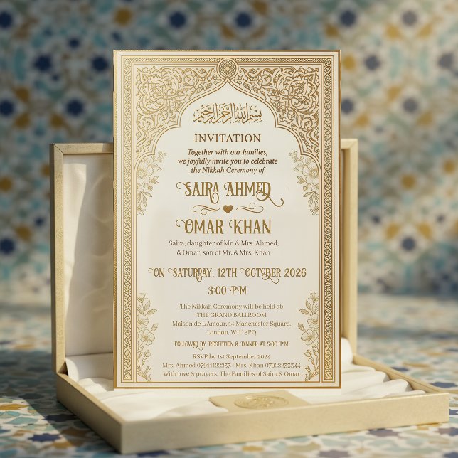 Elegant Gold Lace Islamic Nikkah Wedding  Invitation (Creator Uploaded)