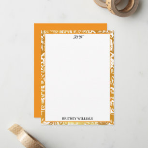 Elegant gold lace Monogram Initial Stationery Card