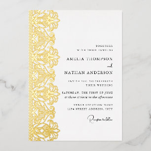 Elegant Gold Lace Wedding Foil Invitation