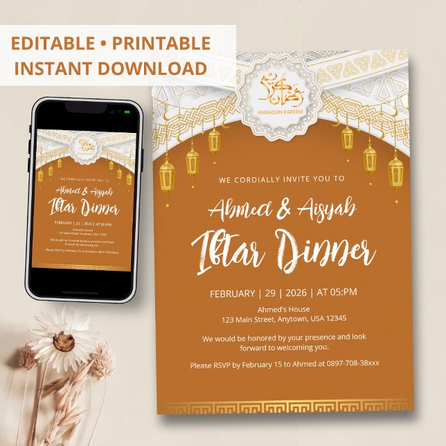 Elegant Gold Lantern Islamic Pattern Ramadan iftar Invitation (Creator Uploaded)