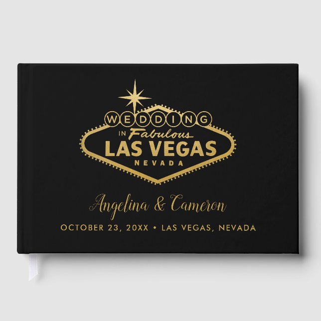 Elegant Gold Las Vegas Sign Guest Book (Front)