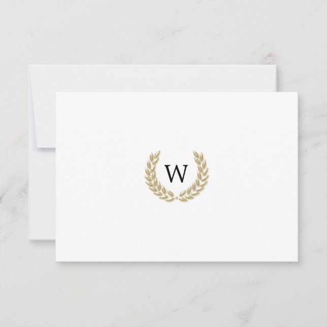 Elegant Gold Laurel Monogram White RSVP Wedding Card (Front)