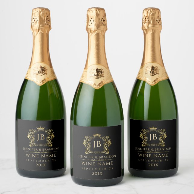 Elegant Gold Laurel Wreath Crown Sparkling Wine Label (Bottles)