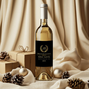 Elegant Gold Laurel Wreath Happy Bithday Wine Label