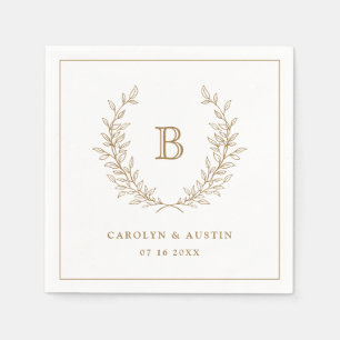 Elegant Gold Laurel Wreath Wedding Monogram Napkin
