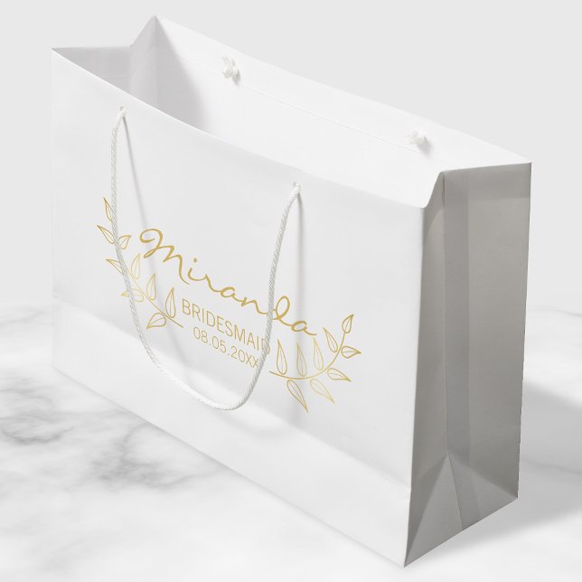 Elegant Gold Laurels Personalised Bridesmaids Large Gift Bag (Creator Uploaded)