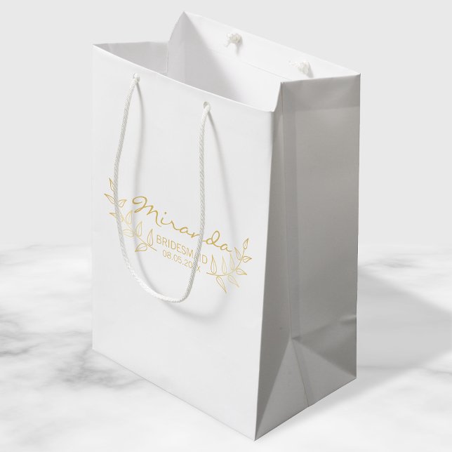 Elegant Gold Laurels Personalised Bridesmaids Medium Gift Bag (Creator Uploaded)