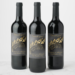 ELEGANT GOLD LEAF BLACK DENT CUSTOMIZABLE WINE LABEL