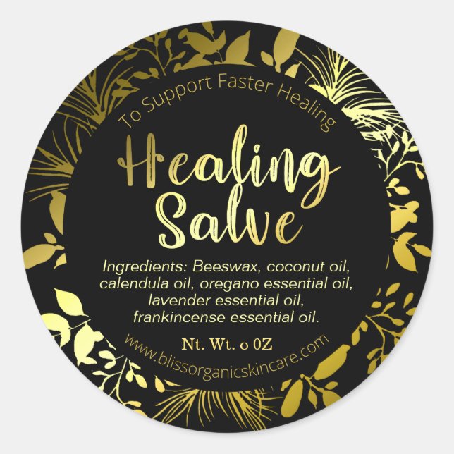 Elegant Gold Leaf Branches Herbal Healing Balm Classic Round Sticker (Front)