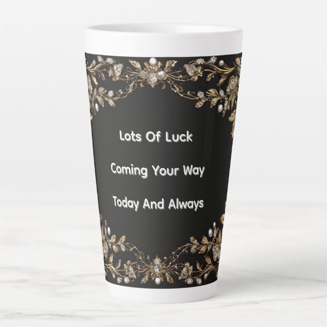 Elegant Gold Leaf Frame Decorated with Pearls Latte Mug (Front)