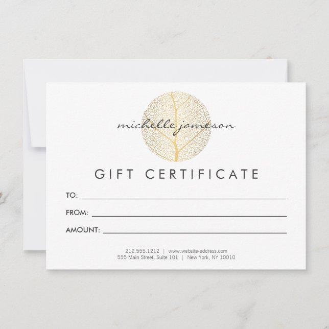 Elegant Gold Leaf Logo Gift Certificate (Front)