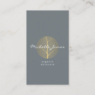 Elegant Gold Leaf Logo on Slate Vertical Business Card