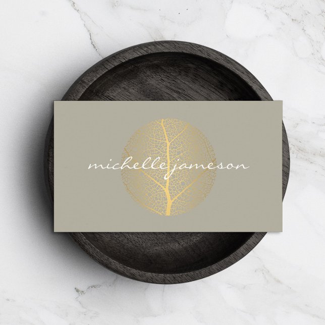 Elegant Gold Leaf Logo on Tan Business Card (Creator Uploaded)