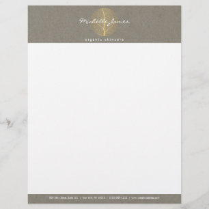 Elegant Gold Leaf Logo on Tan Cardboard Look Letterhead Design