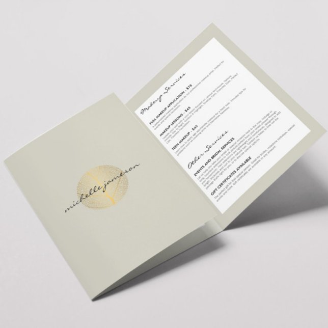 Elegant Gold Leaf Logo Tan Salon, Spa Brochure (Creator Uploaded)