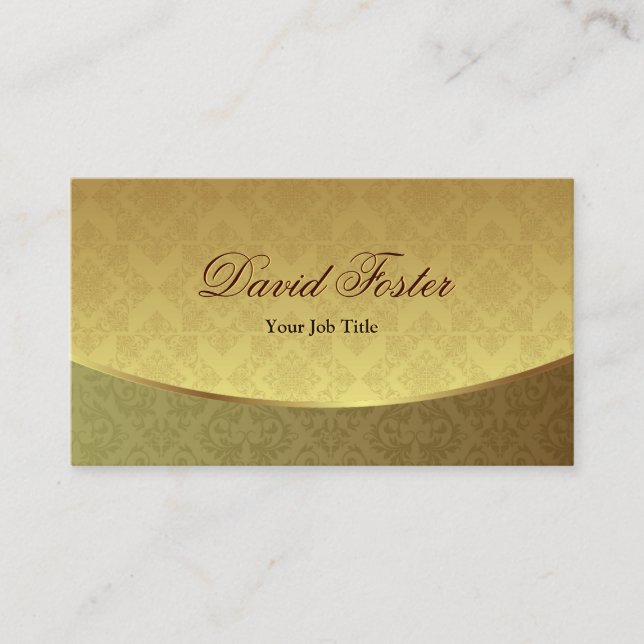 Elegant Gold Leaf Look with Luxury Damask Business Card (Front)