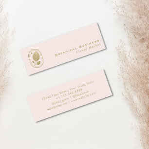Elegant Gold Leaf Minimal Botanical Cream Pink Mini Business Card