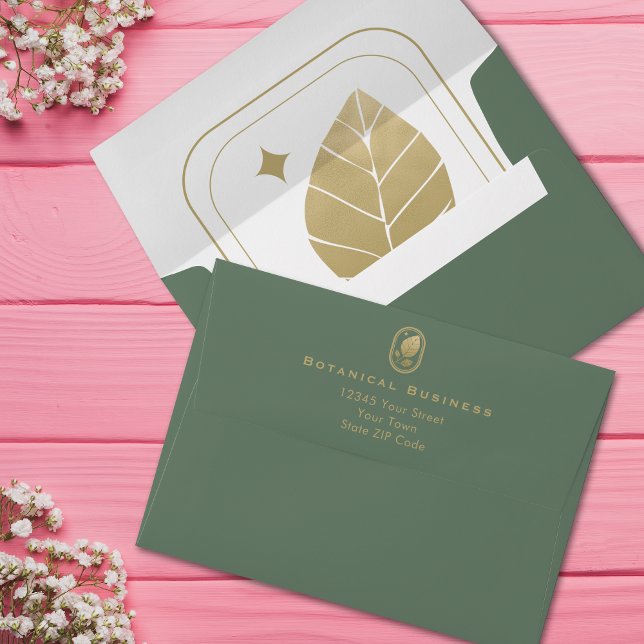 Elegant Gold Leaf Minimal Botanical Green Envelope (Elegant Gold Leaf Minimal Botanical Green Envelope)