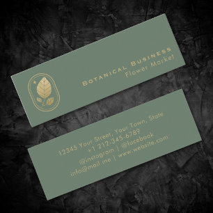 Elegant Gold Leaf Minimal Botanical Green Mini Business Card