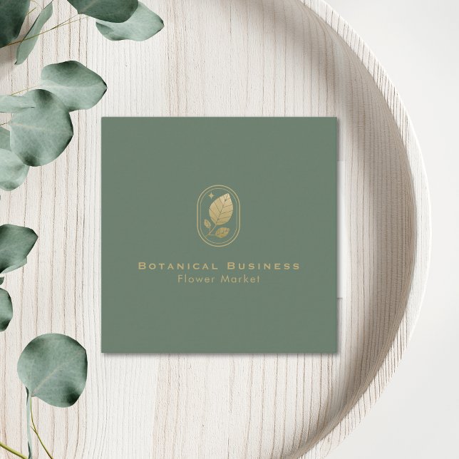 Elegant Gold Leaf Minimal Botanical Green Square Business Card (Elegant Gold Leaf Minimal Botanical Green Square Business Card)