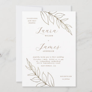 Elegant Gold Leaf Modern Wedding Invitation