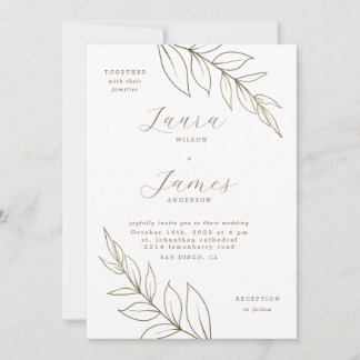 Elegant Gold Leaf Modern Wedding Invitation