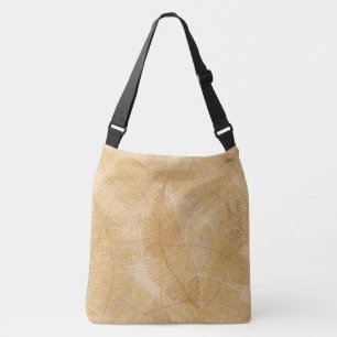 Elegant Gold Leaf Peach Background Crossbody Bag