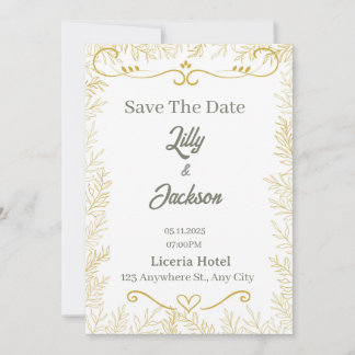 Elegant Gold Leaf Save the Date Card | Modern Wedd