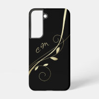 Elegant Gold Leaf Swirl Black Monogram