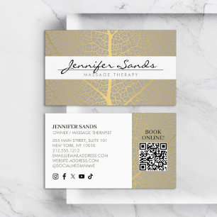 Elegant Gold Leaf Tree Pattern QR Code Business Card