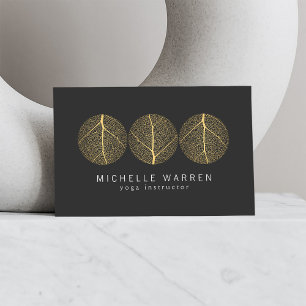 Elegant Gold Leaf Trio Logo on Dark Grey Business Card