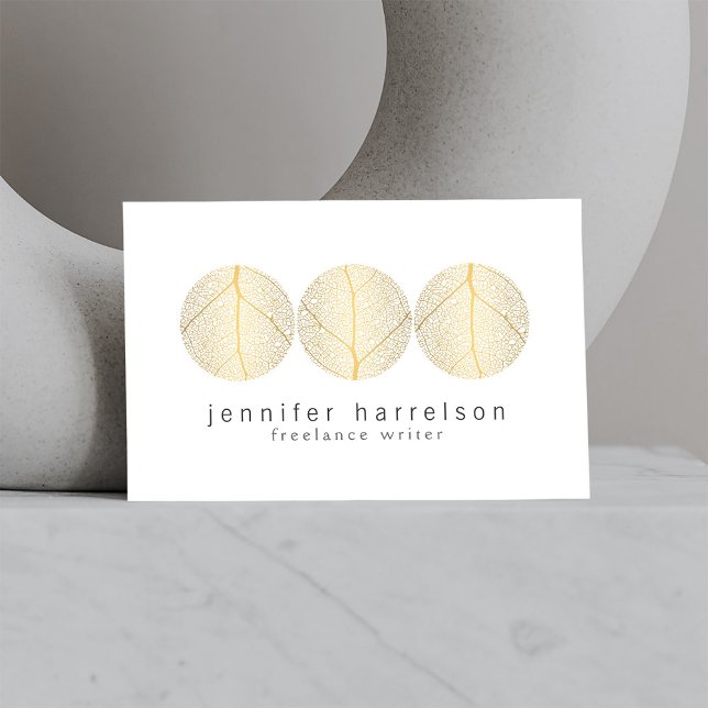 Elegant Gold Leaf Trio Logo on White Business Card (Creator Uploaded)