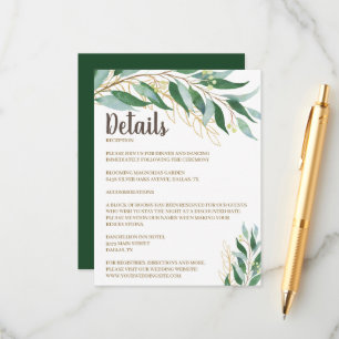 Elegant Gold Leaf  Wedding Details Insert Card
