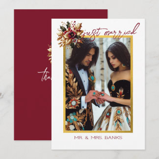 Elegant Gold Leaf Wedding Photo Thank You Card