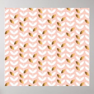 Elegant Gold Leafs: Rosy Vintage. Poster