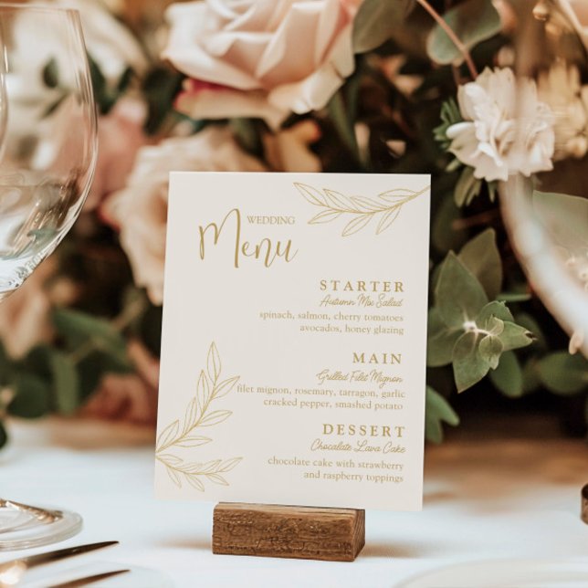 Elegant Gold Leave with Script Wedding Menu Card (Creator Uploaded)