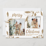 Elegant Gold Leaves 2 Photo Collage Christmas Card<br><div class="desc">Elegant, Modern White and Gold Botanical Leaves 2 Photo Collage Merry Christmas Holiday Greeting Card. This festive, whimsical two (2) photo on front holiday card template features a pretty photo collage, faux gold foil botanical leaves, winterberries and says Merry Christmas! The „Merry Christmas” greeting text is written in a beautiful...</div>