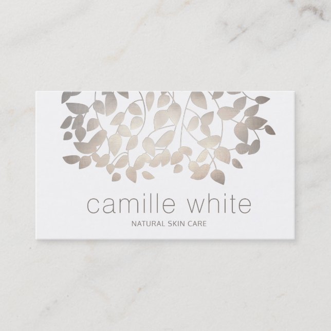 Elegant Gold Leaves Natural Skincare Day Spa Business Card (Front)
